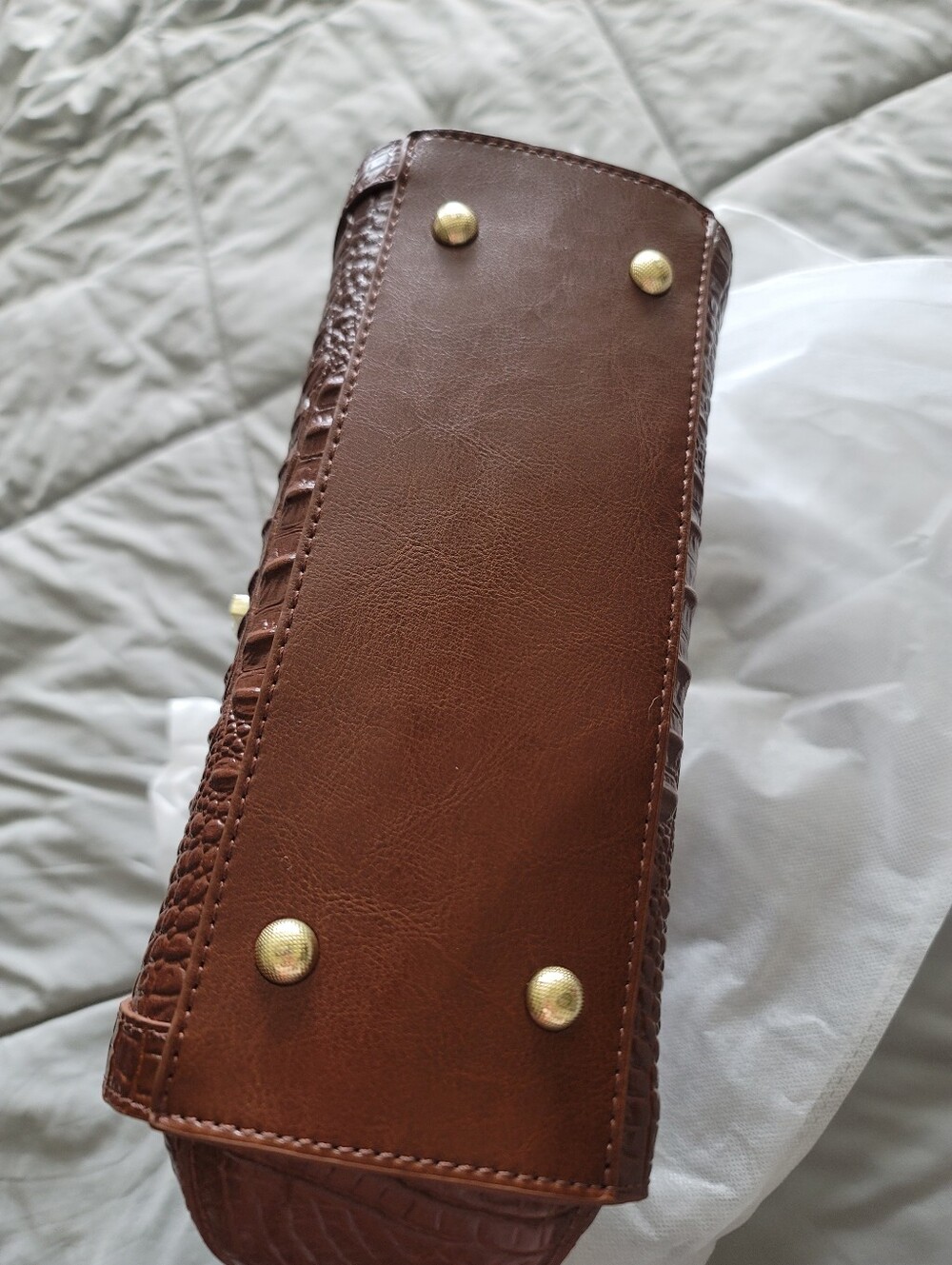 Genuine Leather Croc‑Embossed Top Handle Bag – NWT – Crossbody Strap Inc - Picture 5 of 12